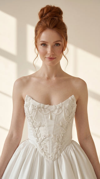 AI-generated styling preview — Beaded Mikado Bridal Corset & Structured Skirt Set
