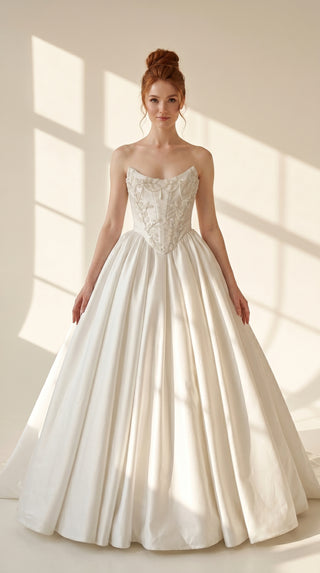 AI-generated styling preview — Beaded Mikado Bridal Corset & Structured Skirt Set