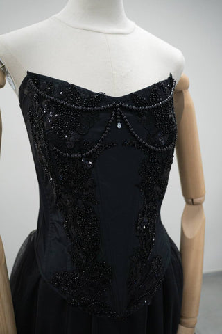 Original product photo — Black Beaded Taffeta Corset & Layered Tulle Skirt Set