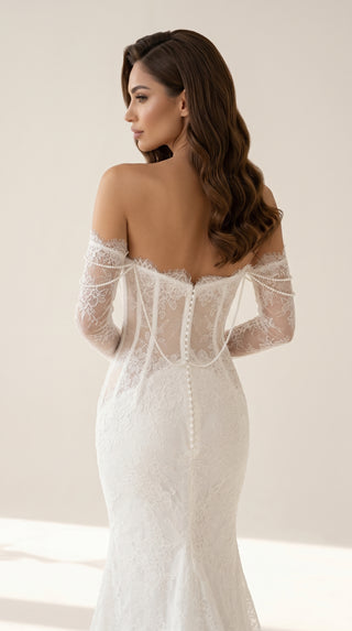 AI-generated styling preview — Pearl-Embellished Lace Mermaid Wedding Dress