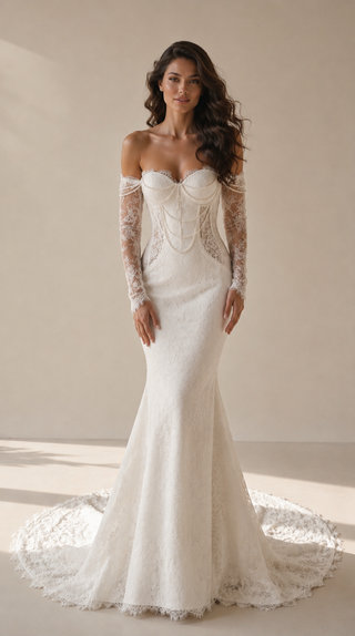 AI-generated styling preview — Pearl-Embellished Lace Mermaid Wedding Dress