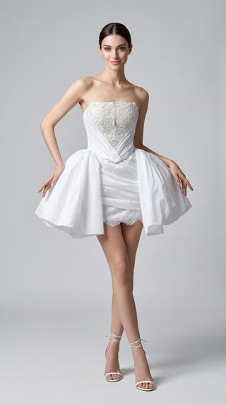 AI-generated styling preview — Embroidered Taffeta Bridal Corset & Mini Skirt Set