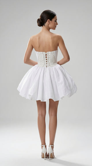 AI-generated styling preview — Embroidered Taffeta Bridal Corset & Mini Skirt Set