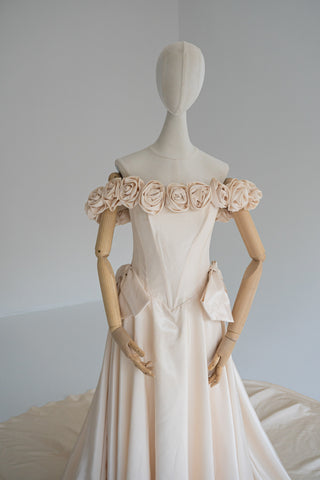 Original product photo — Golden Taffeta Wedding Gown with Handmade Roses