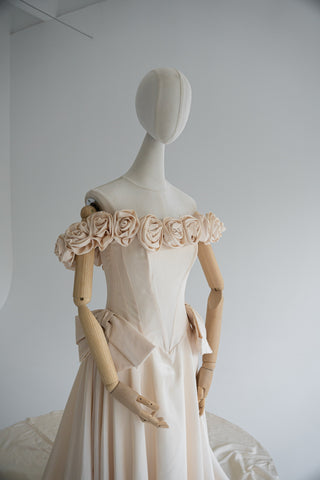 Original product photo — Golden Taffeta Wedding Gown with Handmade Roses