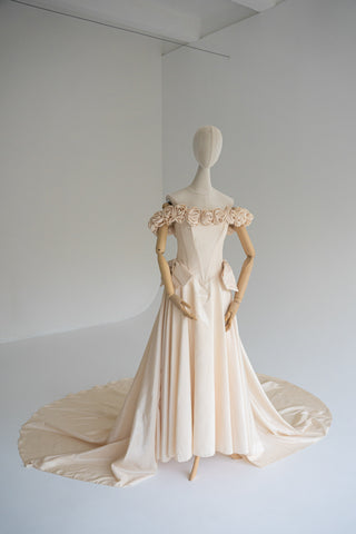 Original product photo — Golden Taffeta Wedding Gown with Handmade Roses
