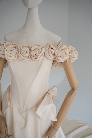 Original product photo — Golden Taffeta Wedding Gown with Handmade Roses