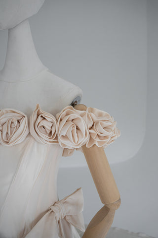 Original product photo — Golden Taffeta Wedding Gown with Handmade Roses