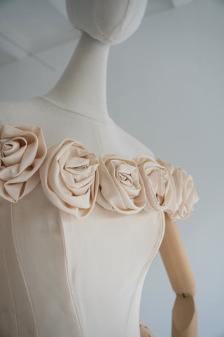 Original product photo — Golden Taffeta Wedding Gown with Handmade Roses