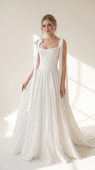 AI-generated styling preview — Ivory Crushed-Taffeta Bridal Corset & Full Skirt Set