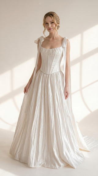 AI-generated styling preview — Ivory Crushed-Taffeta Bridal Corset & Full Skirt Set