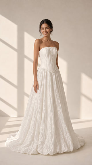 AI-generated styling preview — Strapless Crushed-Taffeta Bridal Corset & Full Skirt Set