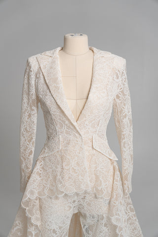 Original product photo — Lace Bridal Blazer with Train & Flared Trousers Set