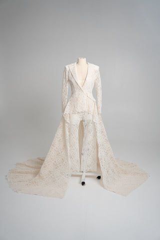 Original product photo — Lace Bridal Blazer with Train & Flared Trousers Set