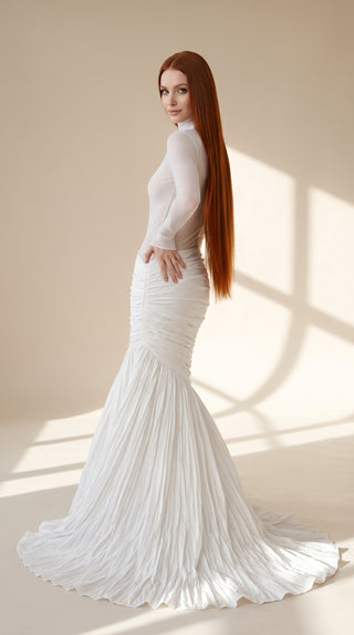 AI-generated styling preview — Maternity High-Neck Draped Mermaid Wedding Dress