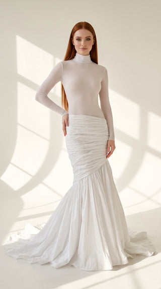 AI-generated styling preview — Maternity High-Neck Draped Mermaid Wedding Dress