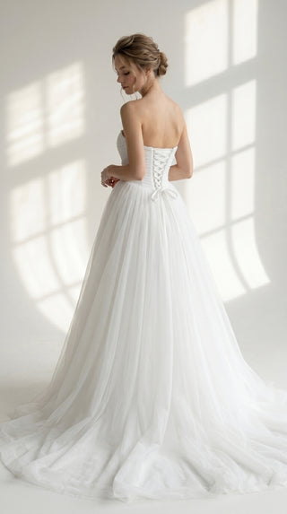 AI-generated styling preview — Maternity Strapless Tulle Wedding Dress with Train