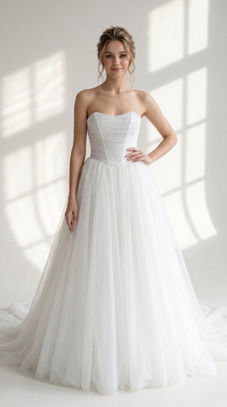 AI-generated styling preview — Maternity Strapless Tulle Wedding Dress with Train