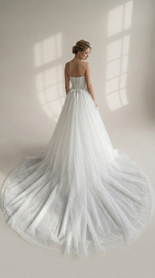 AI-generated styling preview — Maternity Strapless Tulle Wedding Dress with Train