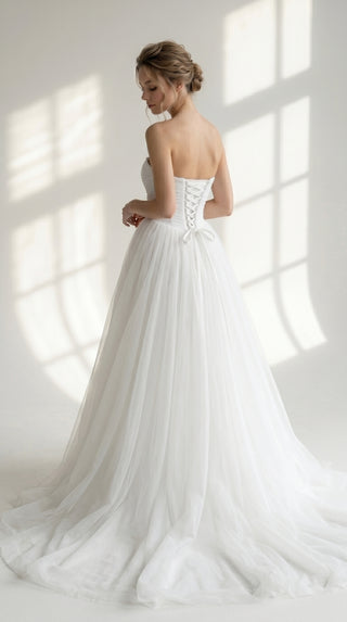 AI-generated styling preview — Maternity Strapless Tulle Wedding Dress with Train
