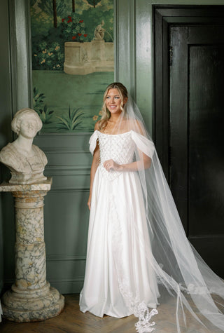 Original product photo — Embroidered Satin Bridal Corset & Long Skirt Set