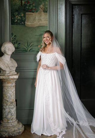 Original product photo — Embroidered Satin Bridal Corset & Long Skirt Set