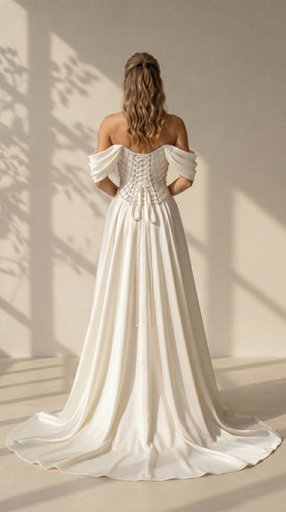 AI-generated styling preview — Embroidered Satin Bridal Corset & Long Skirt Set