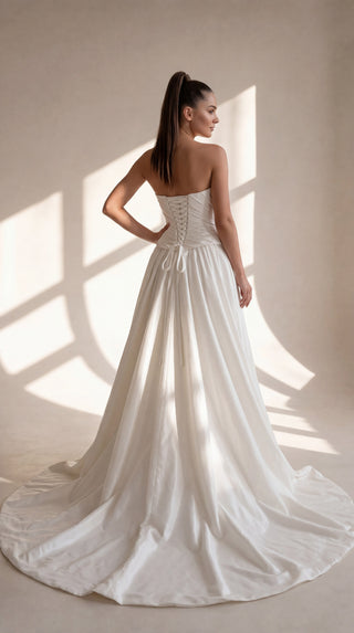 AI-generated styling preview — Dark Ivory Taffeta Bridal Corset & Long Skirt Set
