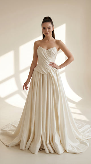 AI-generated styling preview — Dark Ivory Taffeta Bridal Corset & Long Skirt Set