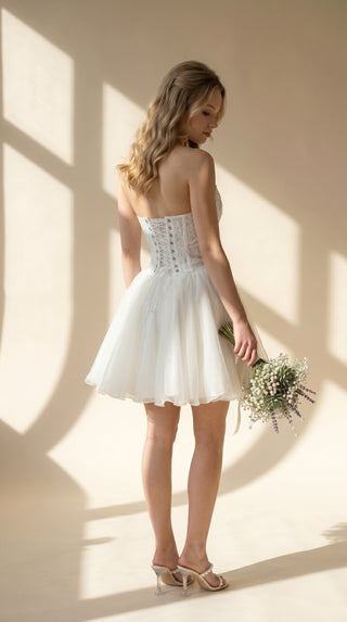 AI-generated styling preview — Embroidered Bridal Corset & Short Silk Chiffon Skirt Set