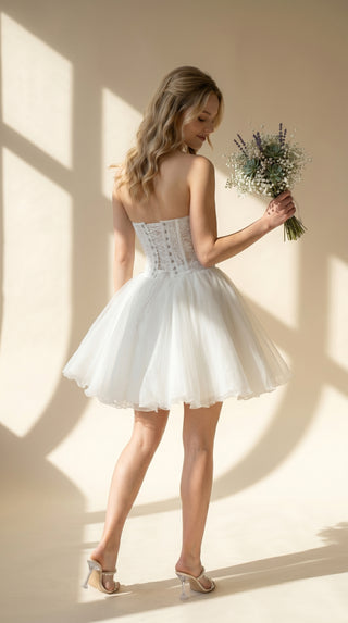 AI-generated styling preview — Embroidered Bridal Corset & Short Silk Chiffon Skirt Set