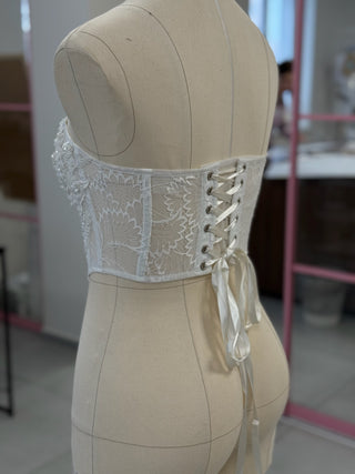 Original product photo — Embroidered Bridal Corset & Short Silk Chiffon Skirt Set