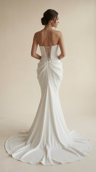 AI-generated styling preview — Satin Bridal Corset & Draped Slit Skirt Set