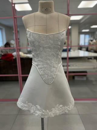 Original product photo — Ivory Satin Bridal Corset & Embroidered Mini Skirt Set
