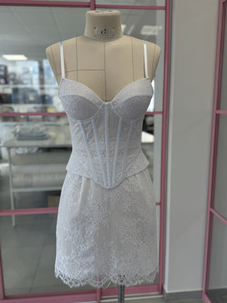 Original product photo — Lace Bridal Corset, Mini Skirt & Cape Set