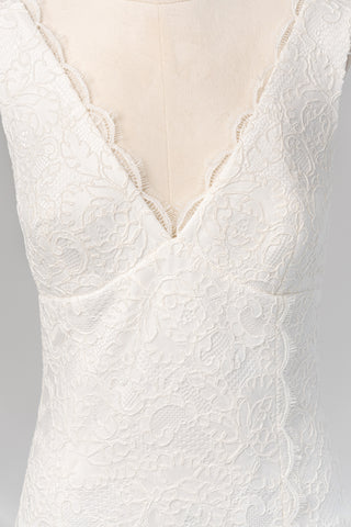 Original product photo — Ivory Lace Wedding Dress with V-Neckline & Slit