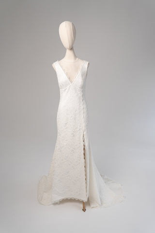 Original product photo — Ivory Lace Wedding Dress with V-Neckline & Slit