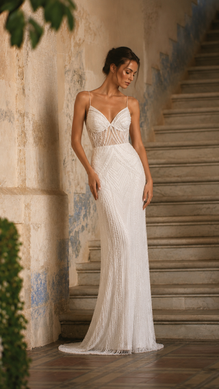 AI-generated styling preview — Beaded Lace Wedding Dress with Delicate Straps