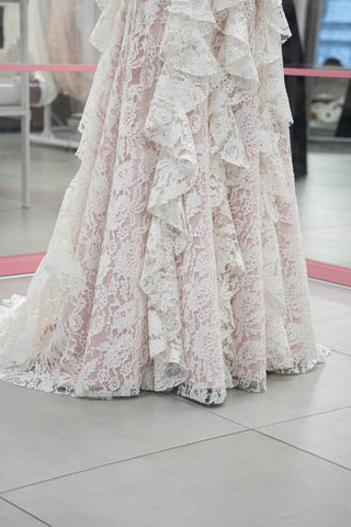 Original product photo — Ivory Lace Wedding Dress with Powder Pink Base & Ruffled Skirt