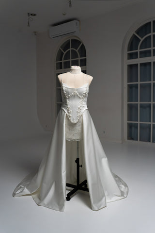 Original product photo — Convertible Lace Bridal Corset & Mini Skirt Set with Detachable Train