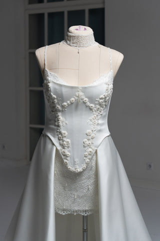Original product photo — Convertible Lace Bridal Corset & Mini Skirt Set with Detachable Train