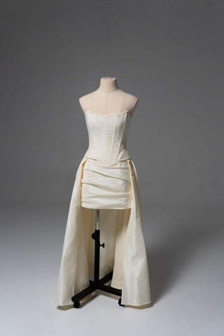 Original product photo — Dark Ivory Taffeta Bridal Corset & Skirt Set with Detachable Train