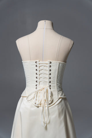 Original product photo — Dark Ivory Taffeta Bridal Corset & Skirt Set with Detachable Train