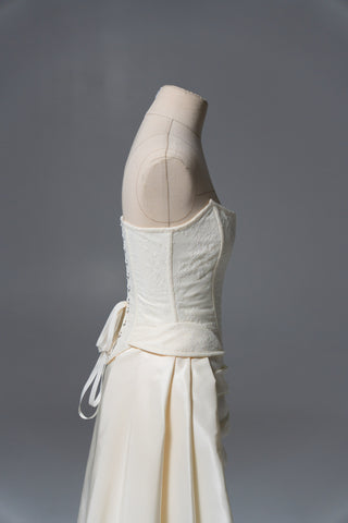 Original product photo — Dark Ivory Taffeta Bridal Corset & Skirt Set with Detachable Train