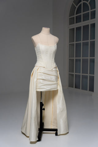 Original product photo — Dark Ivory Taffeta Bridal Corset & Skirt Set with Detachable Train
