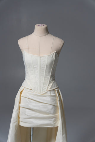 Original product photo — Dark Ivory Taffeta Bridal Corset & Skirt Set with Detachable Train