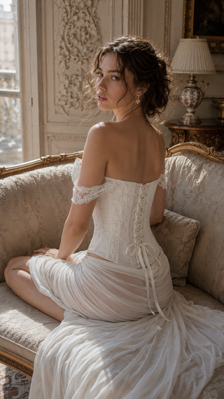 AI-generated styling preview — Embroidered Lace & Mesh Bridal Corset