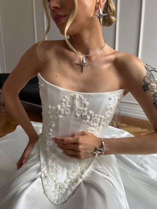 Original product photo — Satin Bridal Separates, Embroidered Corset and Skirt, Elegant Beaded Bridal Set