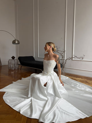 Original product photo — Satin Bridal Separates, Embroidered Corset and Skirt, Elegant Beaded Bridal Set