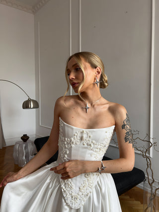 Original product photo — Satin Bridal Separates, Embroidered Corset and Skirt, Elegant Beaded Bridal Set